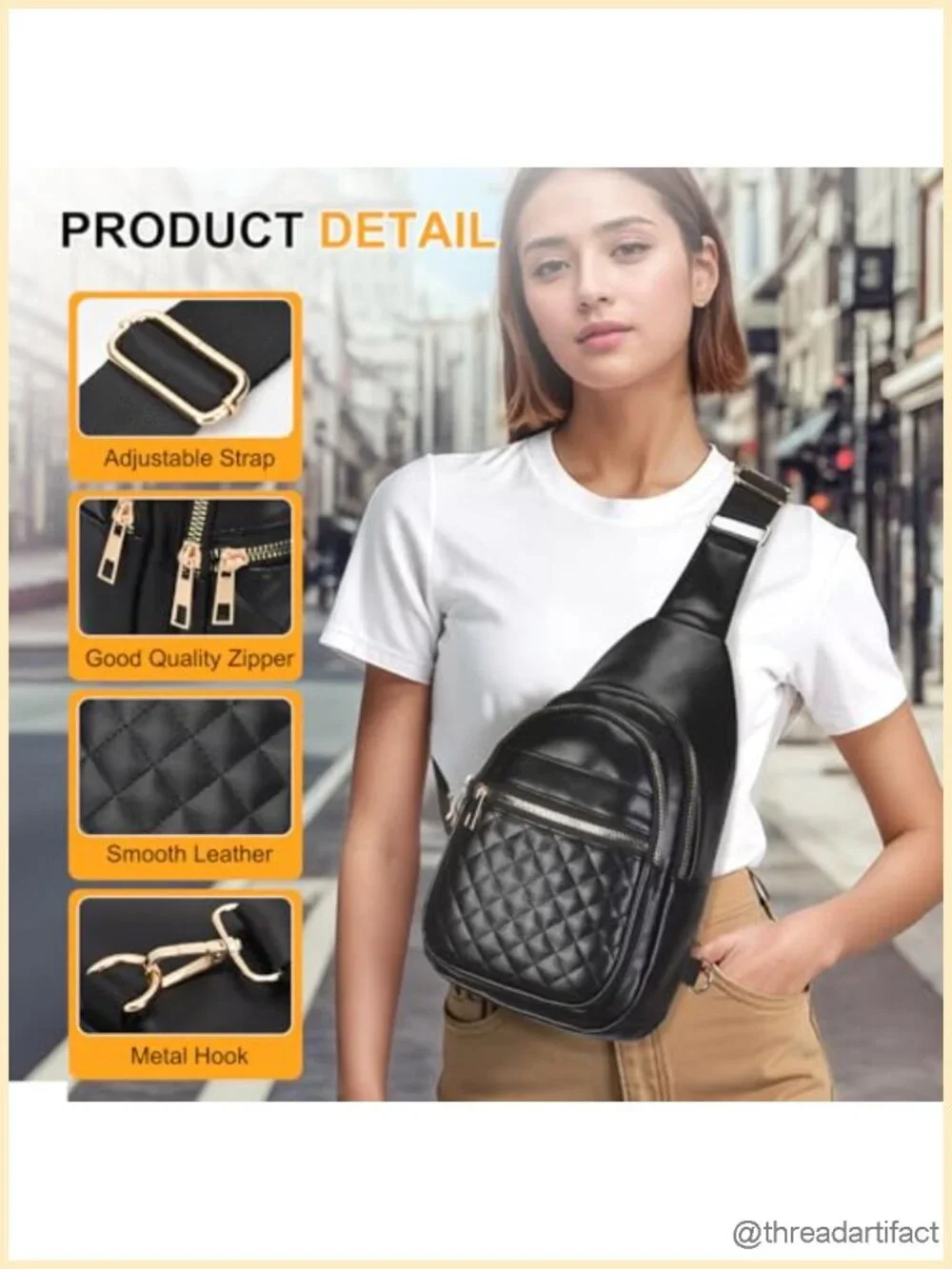 Leather Sling Bag Crossbody Backpack Multi-Pocket Casual Daypack for Travel